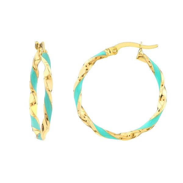 Large Turquoise EN/Amel Round Twist Hoops
