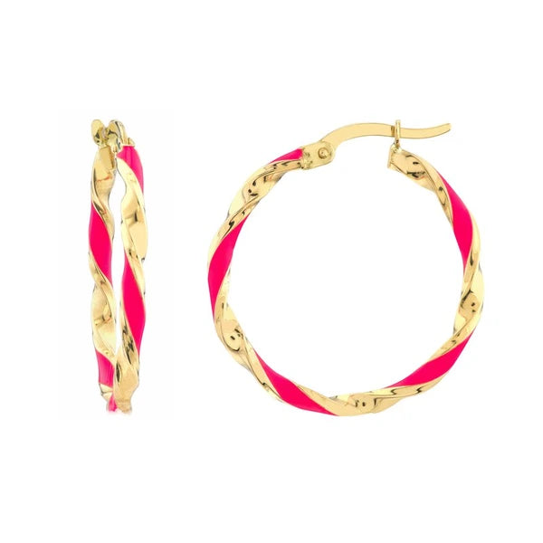 Large Neon Pink EN/Amel Round Twist Hoops