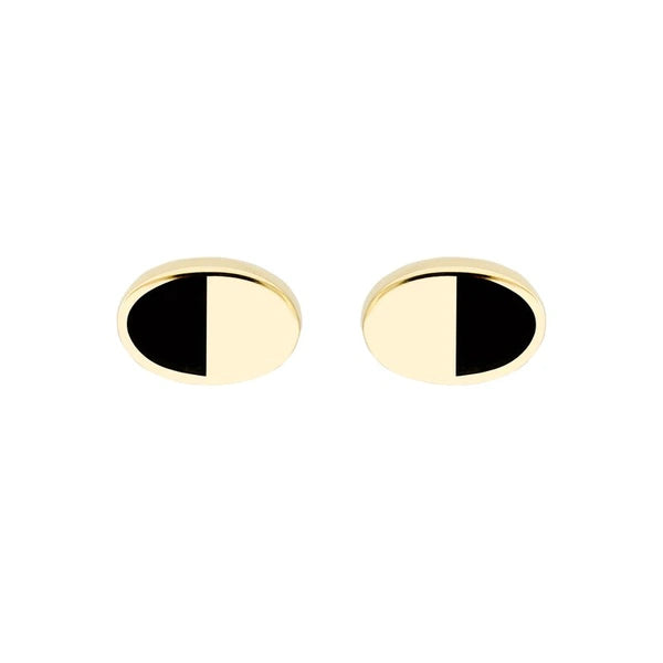 50/50 Black/High Polished Oval Stud Earrings