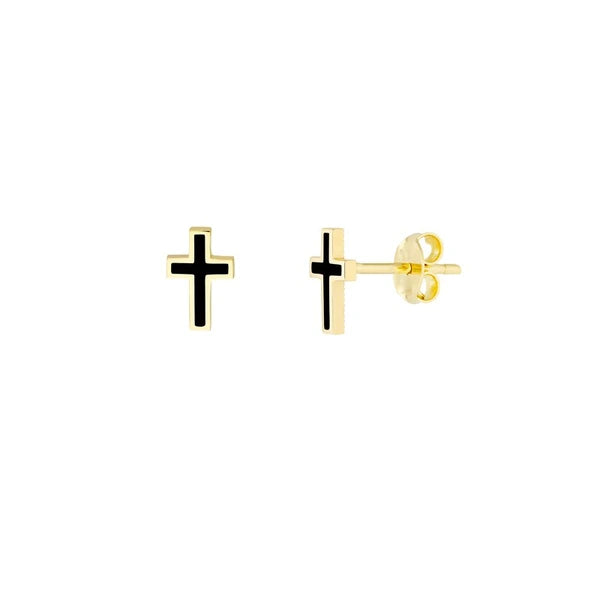 Black EN/Amel Cross Stud Earrings