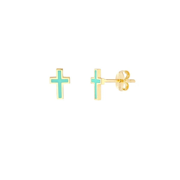 Lt.Turquoise EN/Amel Cross Stud Earrings