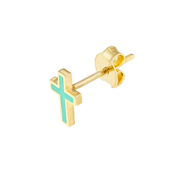 Lt.Turquoise EN/Amel Cross Stud Earrings