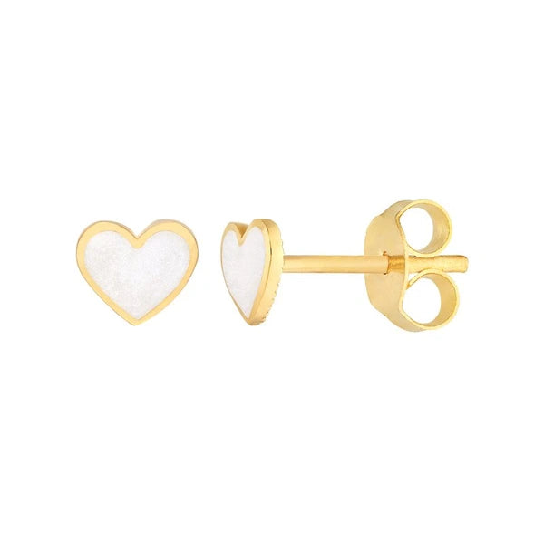 White EN/Amel Heart Stud Earrings