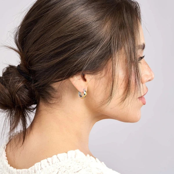 Two-Tone Twisted Round Hoop Earrings