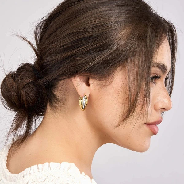 Two-Tone Love Knot Hoop Earrings
