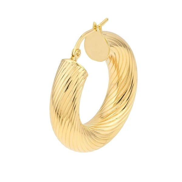 15mm Textured Round Tube Hoop Earrings