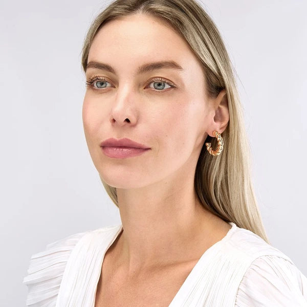 Puff Textured Twist Open Hoop Earrings