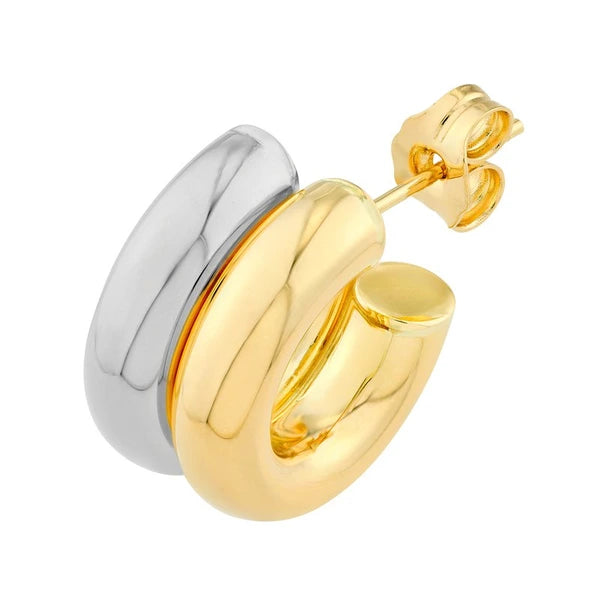 15mm Small Double Two Tone Open Hoop Earrings