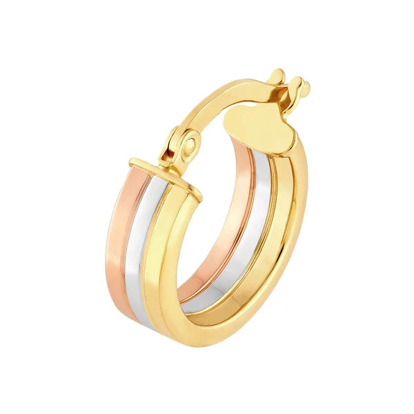 Tri Color 10mm Round Hoop Earrings