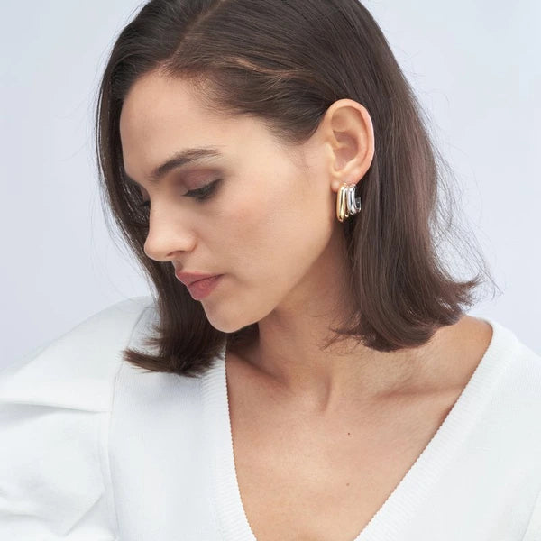 Two-Tone Side by Side D-Tube Open Hoop Earrings