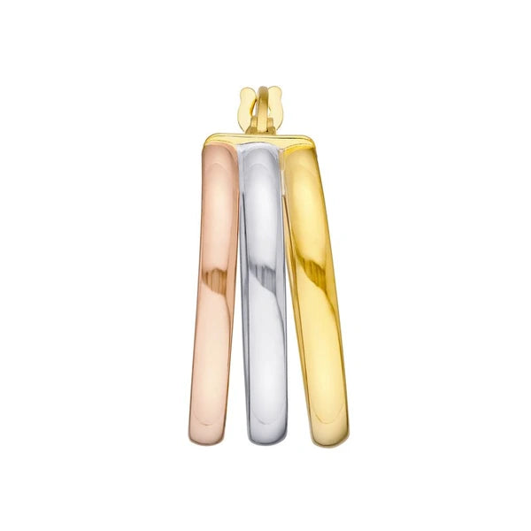 Tri Color 15mm Round Triple Hoop Earrings