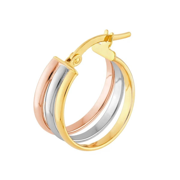Tri Color 15mm Round Triple Hoop Earrings
