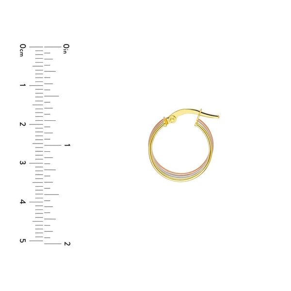 Tri Color 15mm Round Triple Hoop Earrings