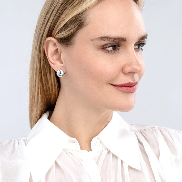 Sterling Silver Round Puff Hoop Earrings