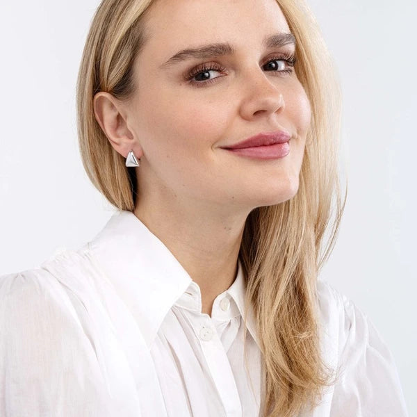 Sterling Silver Triangular Puff Hoop Earrings