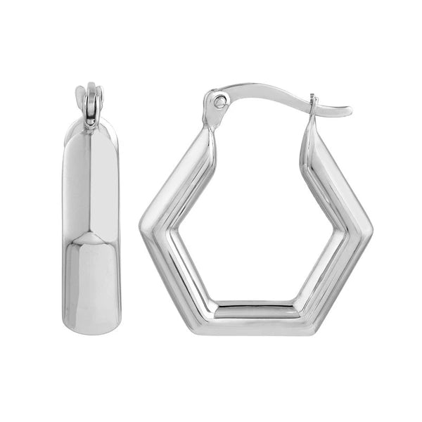 Sterling Silver Pentagon Hoop Earrings