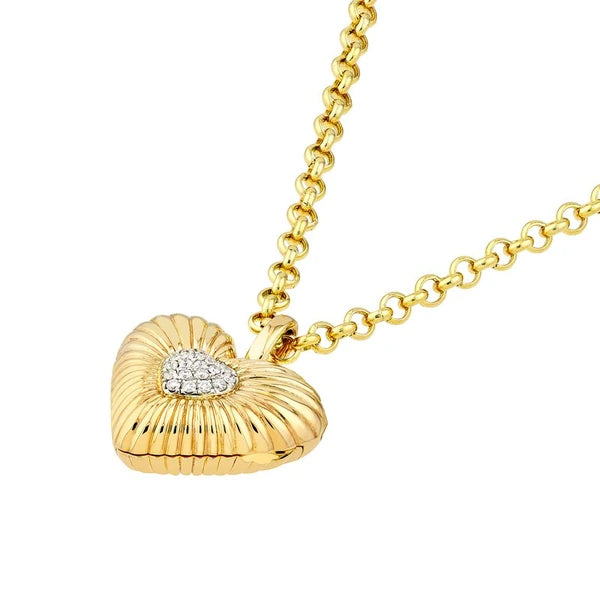 Pavé Diamond Fluted Heart Locket (1/15tcw)