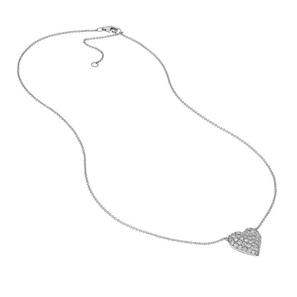 Diamond Pavé Heart Necklace (1-1/5tcw) in White Gold