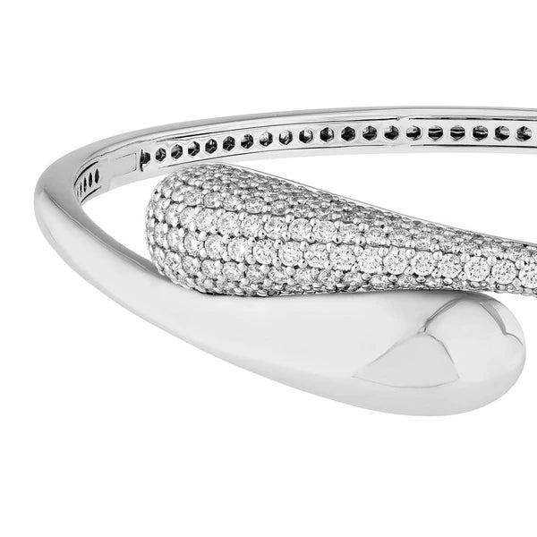 Diamond Pavé Teardrop Bypass Bangle in White Gold