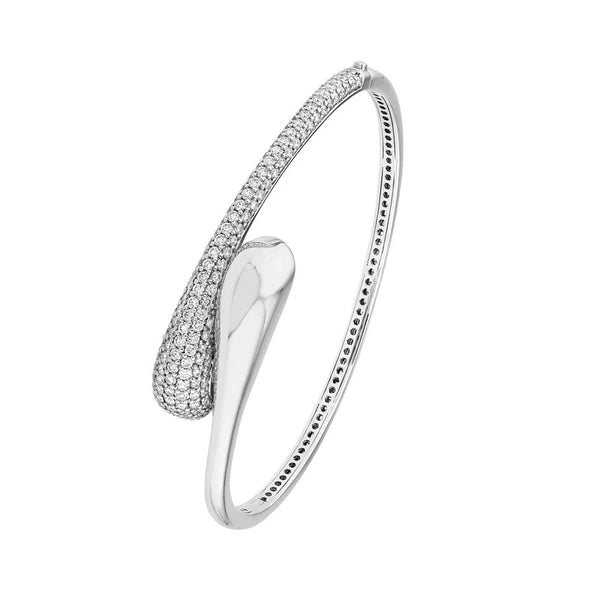 Diamond Pavé Teardrop Bypass Bangle in White Gold