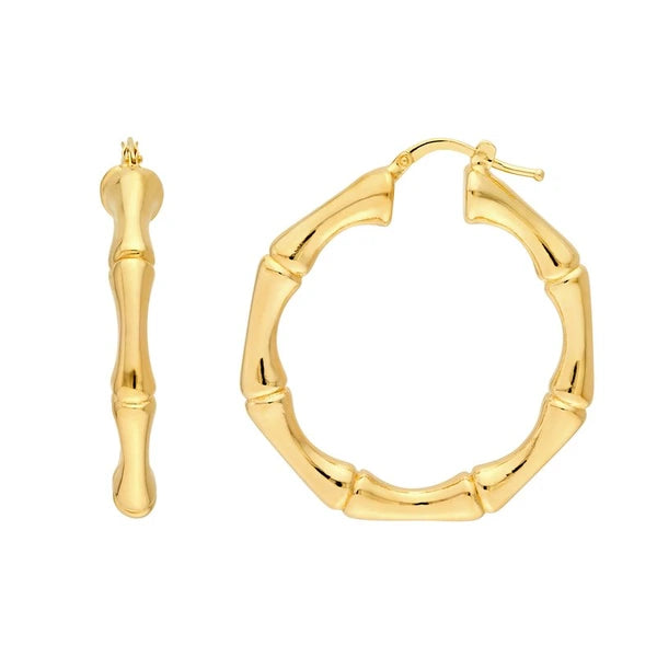 Polished Bamboo Round Hoop Earrings