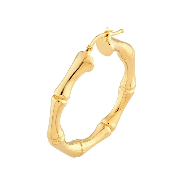 Polished Bamboo Round Hoop Earrings