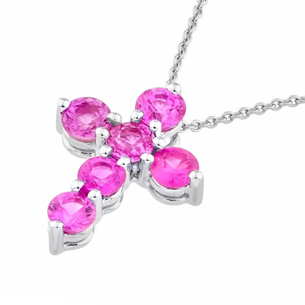 Pink Sapphire Stone Cross Pendant