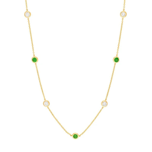 3/8tcw Diamond & Tsavorite Bezel Station Necklace