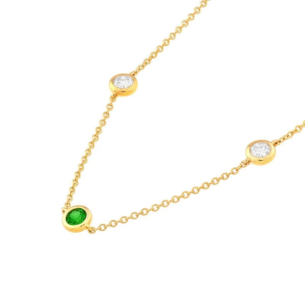3/8tcw Diamond & Tsavorite Bezel Station Necklace