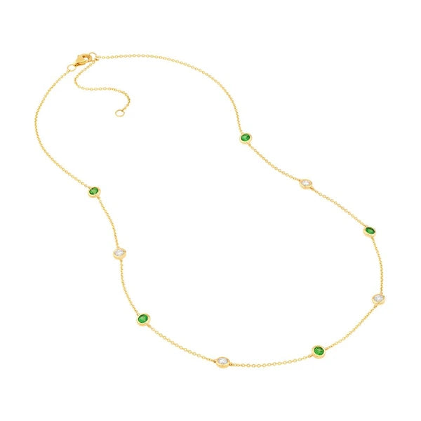 3/8tcw Diamond & Tsavorite Bezel Station Necklace