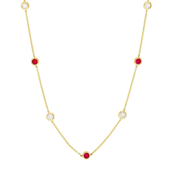 3/8tcw Diamond & Ruby Bezel Station Necklace