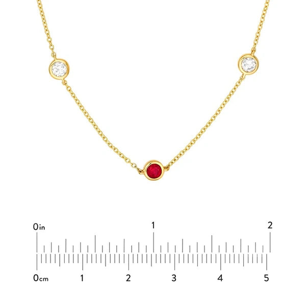3/8tcw Diamond & Ruby Bezel Station Necklace