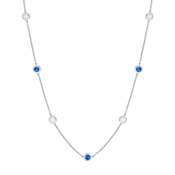 3/8tcw Diamond & Sapphire Bezel Station Necklace