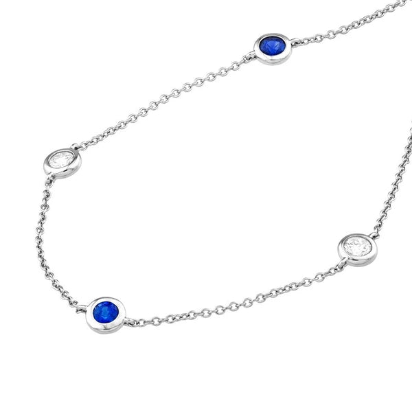 3/8tcw Diamond & Sapphire Bezel Station Necklace