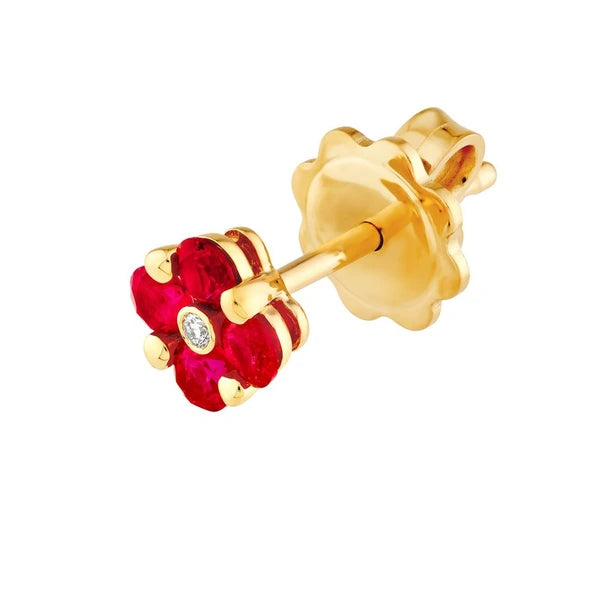 2.5mm Ruby Flower Stud Earrings