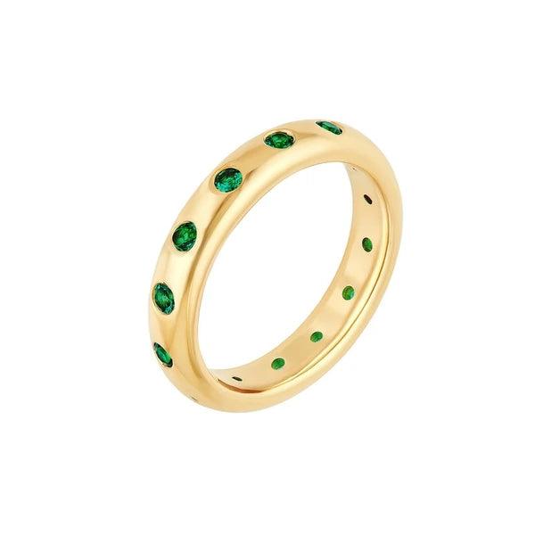 3/8tcw Round Emerald Straight Band Ring