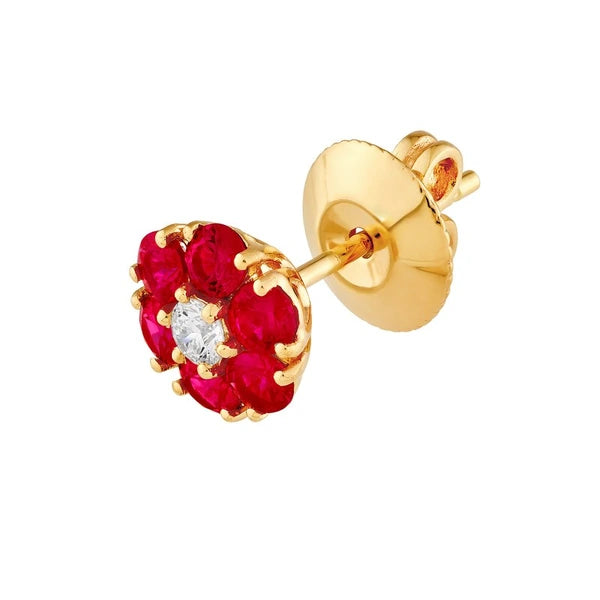Ruby & Diamond Cluster Stud Earrings