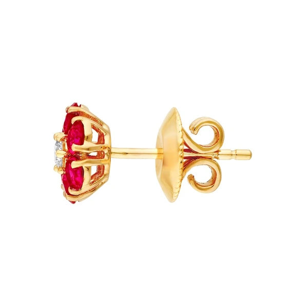 Ruby & Diamond Cluster Stud Earrings