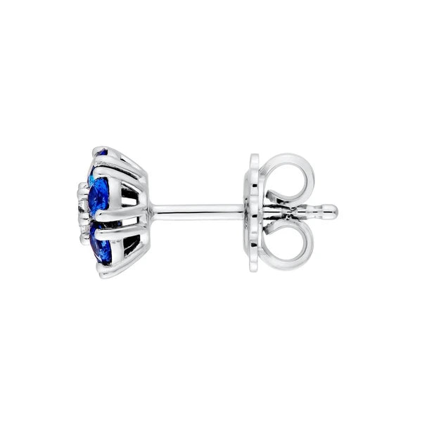 Sapphire & Diamond Cluster Stud Earrings