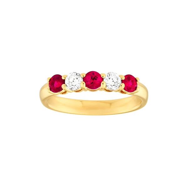 3.5mm Round Ruby & Diamond Ring - 5 Stone