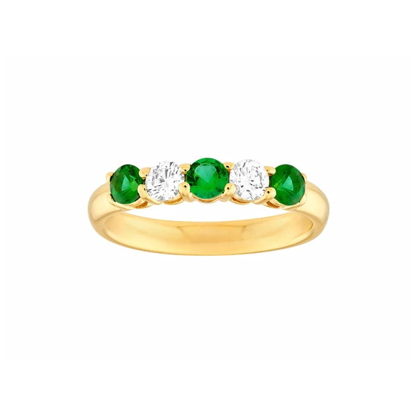 3.5mm Round Emerald & Diamond Ring - 5 Stone