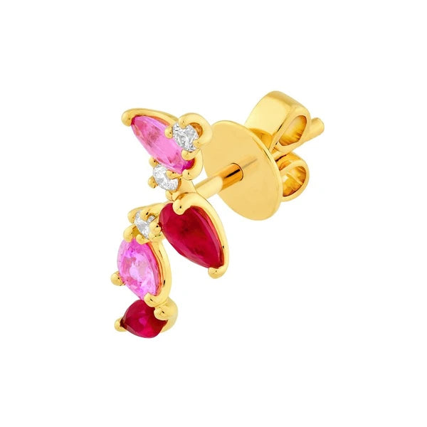 Pink Sapphire and Ruby Blossom Climber Studs