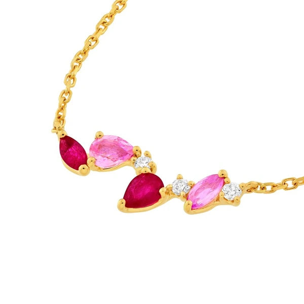 Petite Pink Sapphire and Ruby Blossom Necklace