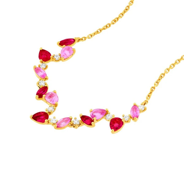 Pink Sapphire and Ruby Blossom Necklace