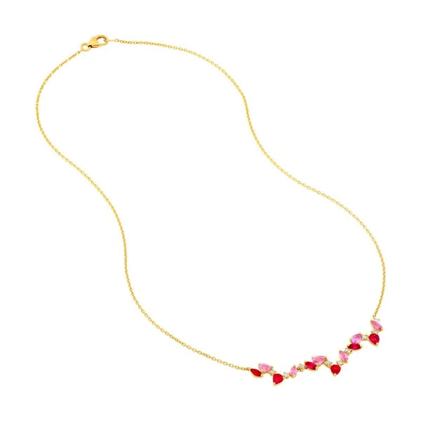 Pink Sapphire and Ruby Blossom Necklace