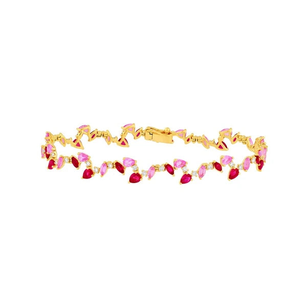 Pink Sapphire and Ruby Blossom Bracelet
