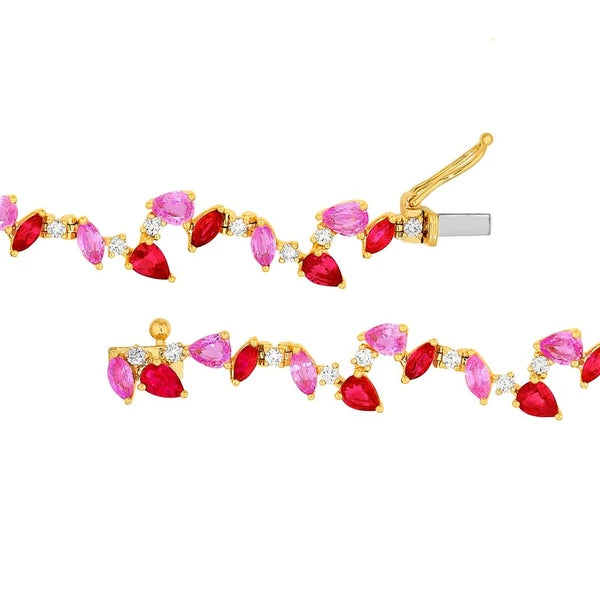 Pink Sapphire and Ruby Blossom Bracelet