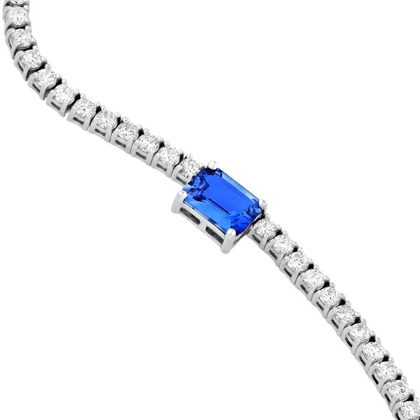 Emerald Cut Sapphire Solitaire Diamond Tennis Necklace