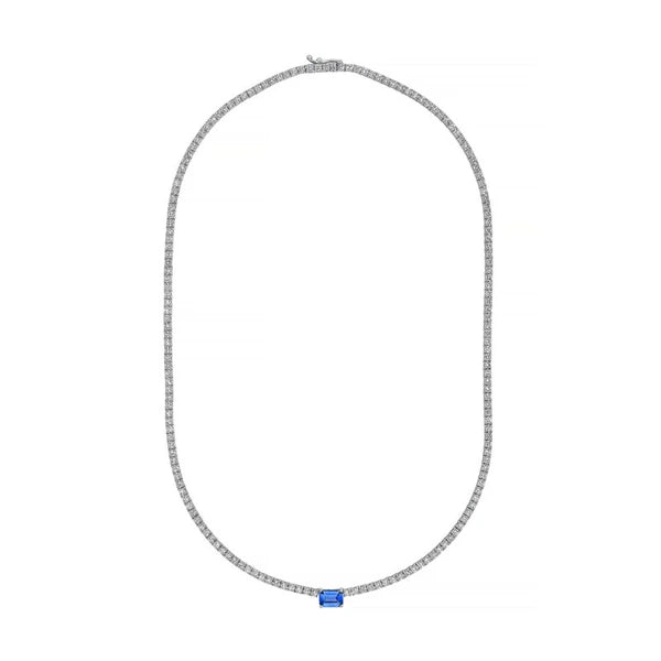 Emerald Cut Sapphire Solitaire Diamond Tennis Necklace