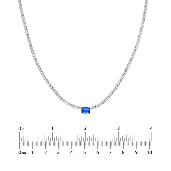 Emerald Cut Sapphire Solitaire Diamond Tennis Necklace